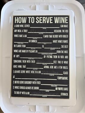 Mad Libs “How to Serve Wine” Framed Wooden Sign / Wall Décor – 14” x 10”